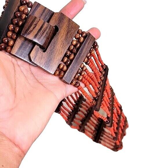 Monies Inspo Women\'s Wood Red Glass Beaded Hip Belt Stretchable OS main image 5